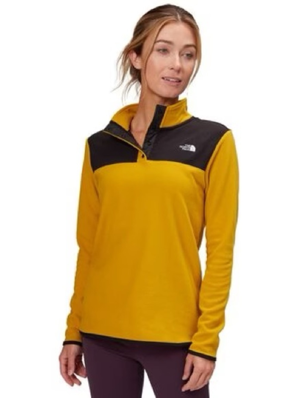 The North Face TKA Glacier snap neck fleece pullover yellow women’s S small TNF